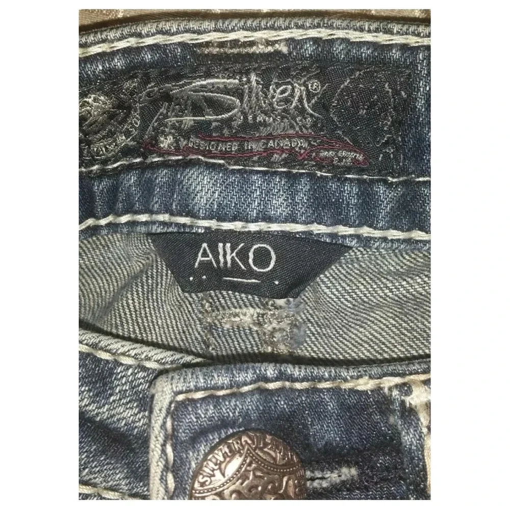 Silver Aiko Jeans Denim Women's Embellished Pockets Size 26